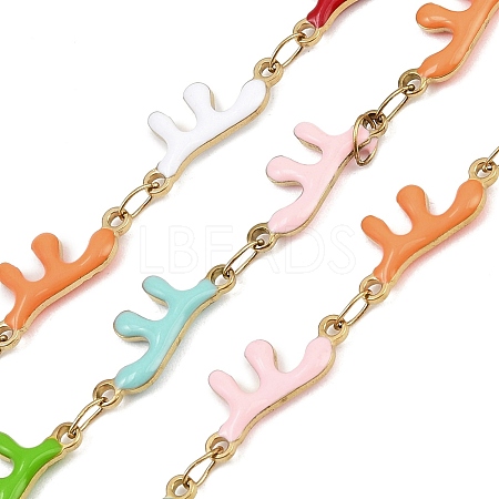 304 Stainless Steel Enamel Coral Link Chains CHS-F023-01H-G-1