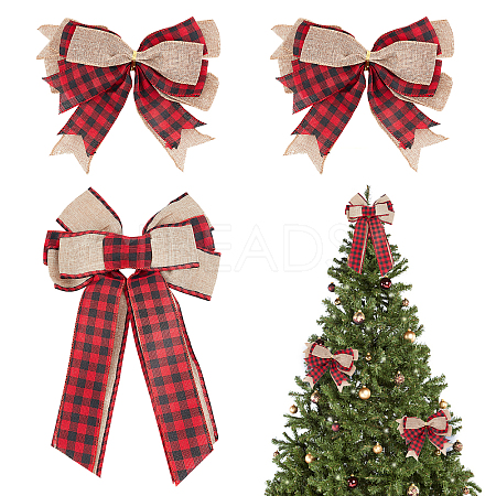 AHADEMAKER 3Pcs 2 Style Tartan Pattern Linen Type Cloth Bowknot Display Decoration AJEW-GA0004-38A-1