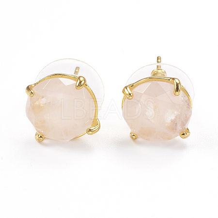 Natural Rose Quartz Stud Earrings EJEW-L196-05F-1