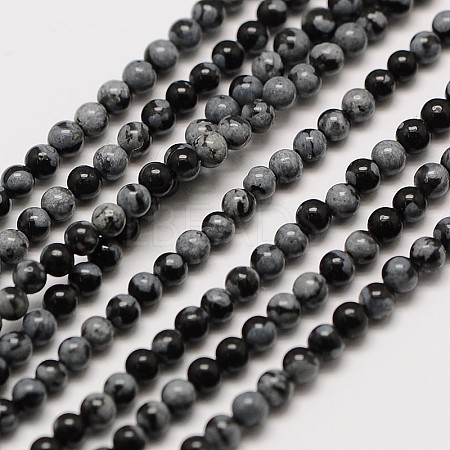Natural Snowflake Obsidian Round Bead Strands LS-G-A130-3mm-17-1