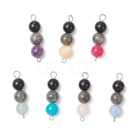 Dyed Natural Malaysia Jade & Black Onyx(Dyed & Heated) & Amethyst & Labradorite & Rose Quartz Round Beaded Connector Charms PALLOY-JF04052-01-1