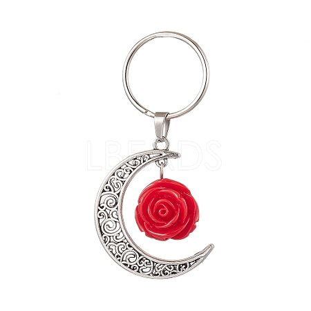 Flower Resin & Alloy Moon Keychain KEYC-JKC00821-1