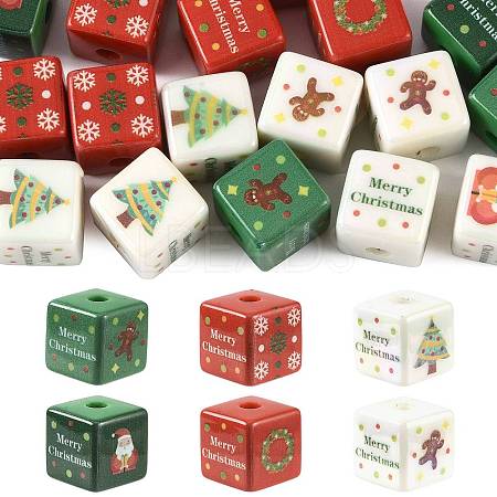 20Pcs Christmas Printed Opaque Acrylic Beads OACR-FS0002-53B-1