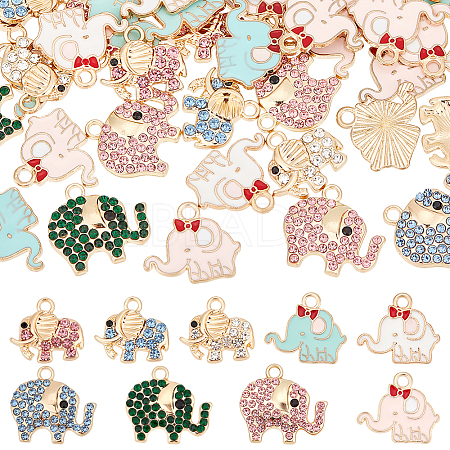   60Pcs 9 Style Alloy Enamel & Alloy Rhinestone Pendants ENAM-PH0002-61-1