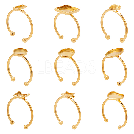 9Pcs 9 Styles 304 Stainless Steel Open Cuff Ring Findings STAS-AR0002-20-1