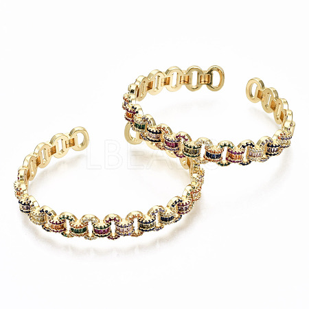 Brass Micro Pave Cubic Zirconia Cuff Bangles BJEW-S142-018-NF-1
