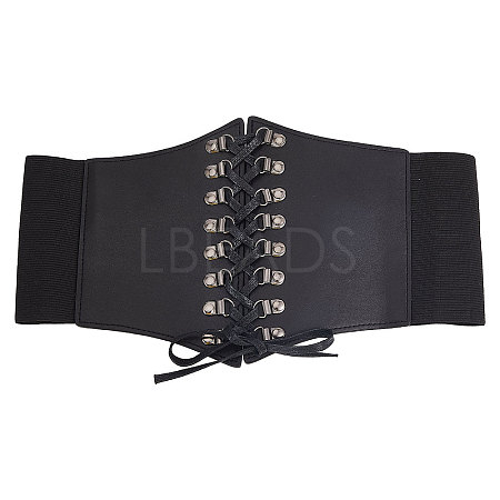 PU Leather Wide Elastic Corset Belts with Alloy Findings AJEW-WH0518-51-1