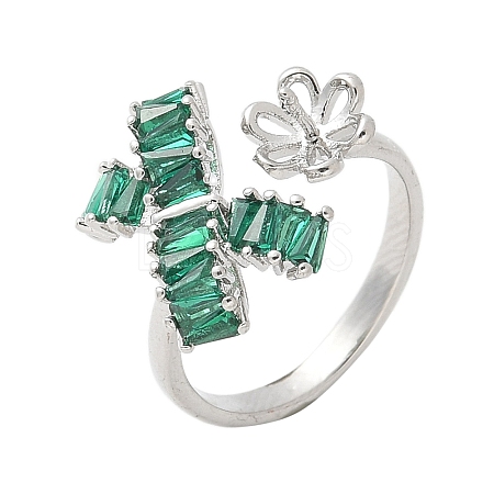 Bowknot & Flower Brass Micro Pave Cubic Zirconia Cuff Ring Settings KK-K297-20P-1