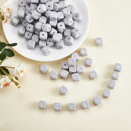 20Pcs Grey Cube Letter Silicone Beads 12x12x12mm Square Dice Alphabet Beads with 2mm Hole Spacer Loose Letter Beads for Bracelet Necklace Jewelry Making JX436G-1
