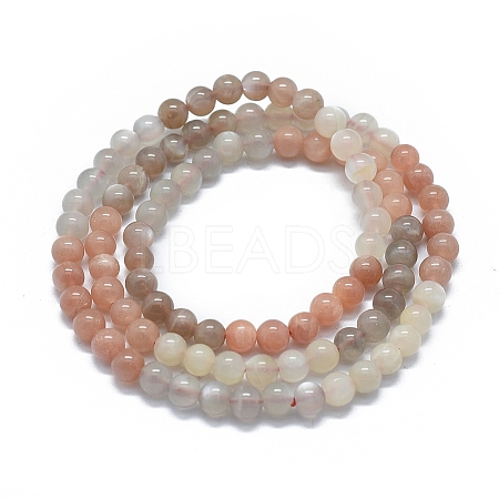 Natural Multi-Moonstone Beads Stretch Wrap Bracelets BJEW-D443-010-1