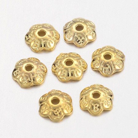 6-Petal Tibetan Style Alloy Flower Bead Caps TIBE-S220-G-RS-1