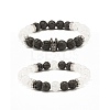 Natural Crackle Quartz & Lava Rock Round Beads Stretch Bracelets Set BJEW-JB07205-2