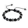 Non-Magnetic Synthetic Hematite & Natural Larvikite & Natural Lava Rock Round Beaded Braided Bracelets for Men Women BJEW-JB11185-02-1