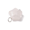 Natural Rose Quartz Star Charms with Brass Loops PALLOY-JF02733-02-4