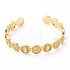Brass Flat Round with Rosary Jesus Open Cuff Bangle for Women BJEW-B054-04G-1