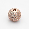 CZ Brass Micro Pave Grade AAA Clear Color Cubic Zirconia Round Beads KK-O065-6mm-05-NR-2