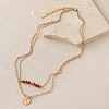 304 Stainless Steel Textured Coin Pendant Double Layer Necklaces VK6399-10-1