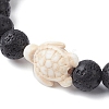 Natural Lava Rock Round & Synthetic Turquoise Turtle Beaded Stretch Bracelet for Women BJEW-JB09700-04-3