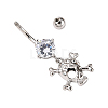 Piercing Jewelry Real Platinum Plated Brass Rhinestone Pirate Style Skull Navel Ring Belly Rings AJEW-EE0001-28-4