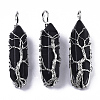Natural Dyed & Heated Black Agate Big Wire Wrapped Pointed Pendants G-T133-P02A-1
