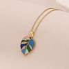 304 Stainless Steel Pave Cubic Zirconia with Enamel Leaf Pendant Necklaces FS-WGB4824-01-1