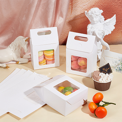 Folding Paper Gift Bags with Hole Handle and Plastic Visible Window ABAG-WH0044-35B-1