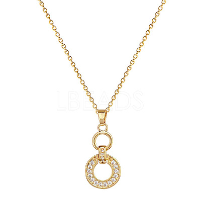 Double Rings 304 Stainless Steel Micro Pave Clear Cubic Zirconia Pendant Necklaces FS-WG3DD11-01-1