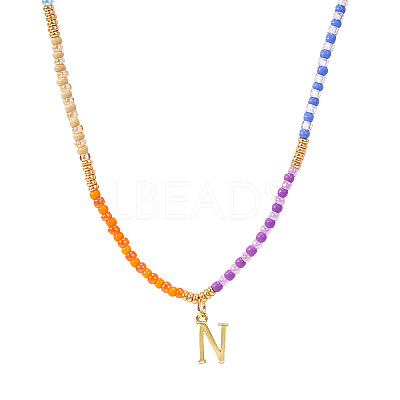 Rainbow Gradient Glass Seed Beaded Necklaces AF2375-14-1