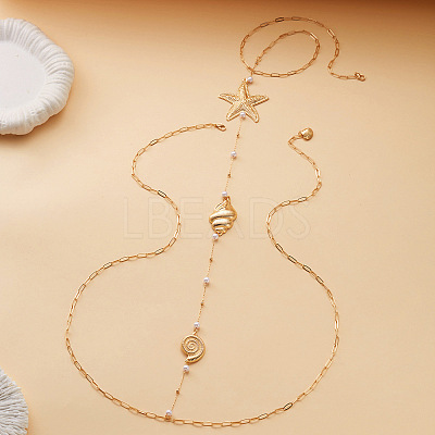 Ocean Alloy & Iron Starfish Shell Shape Back Chain Necklaces for Backless Dress with Imitation Pearl WG9F3AC-01-1