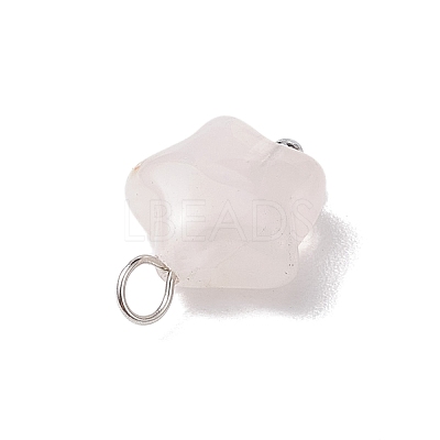Natural Rose Quartz Star Charms with Brass Loops PALLOY-JF02733-02-1