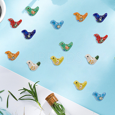14Pcs 7 Colors Handmade Printed Porcelain Beads PORC-PA0001-04-1