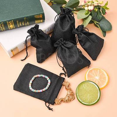 Polyester Imitation Burlap Packing Pouches Drawstring Bags X-ABAG-R005-14x10-09-1