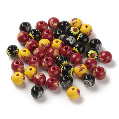 Printed Wood European Beads WOOD-K008-02-1