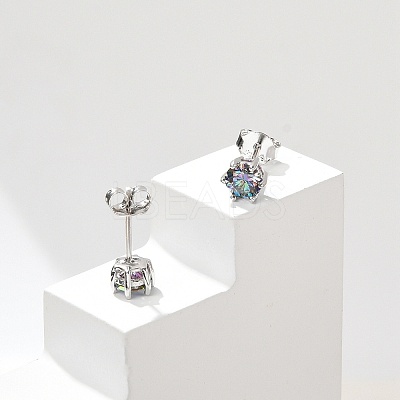 925 Sterling Silver Moissanite Rhinestone Stud Earrings EJEW-U042-05P-01-1