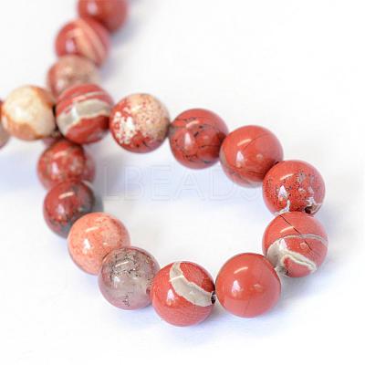 Natural Red Jasper Round Bead Strands G-E334-8mm-27-1