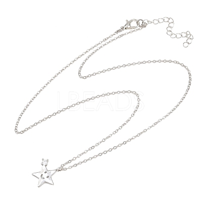 Brass Pave Clear Cubic Zirconia Smiling Face Star Pendant Necklaces KK-CBA6599-04A-P-1