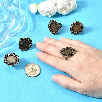 Vintage Adjustable Iron Finger Ring Components Alloy Cabochon Bezel Settings X-PALLOY-Q300-09AB-NR-1