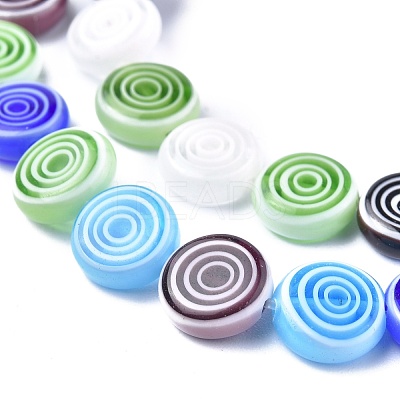 Flat Round Handmade Millefiori Glass Beads LK-R004-49-1
