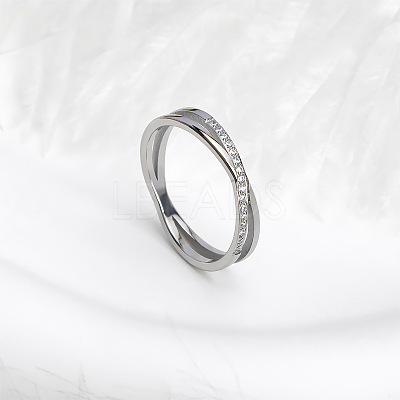 304 Stainless Steel Micro Pave Clear Cubic Zirconia Finger Rings for Women FS-WG1B662-07-1