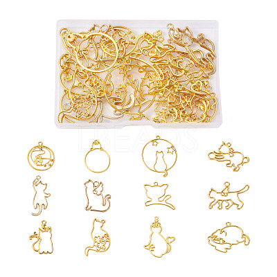 24Pcs 12 Style Zinc Alloy Kitten Open Back Bezel Pendants FIND-CW0001-05-1