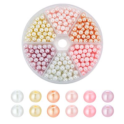 360Pcs 6 Colors Baking Paint Pearlized Glass Pearl Round Beads HY-GA0001-01A-1