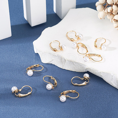 10Pcs Round Brass & ABS Imitation Pearl Leverback Earring Findings KK-TADJ0001-17-1