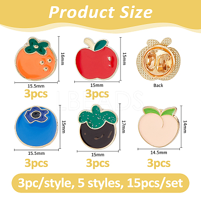 15Pcs 5 Styles Fruit Enamel Pins JEWB-FH0002-90-1
