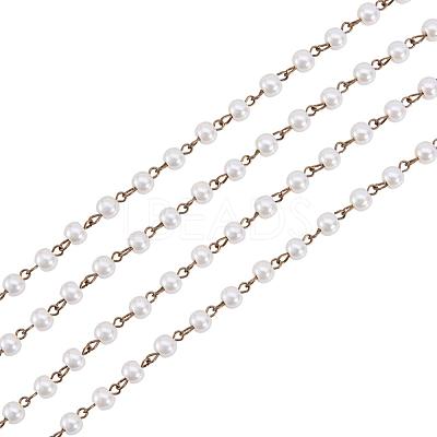 Handmade Round Glass Pearl Beads Chains for Necklaces Bracelets Making AJEW-JB00035-02-1