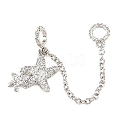 Double Starfish Brass Micro Pave Clear Cubic Zirconia Safety Chains KK-H257-06P-1