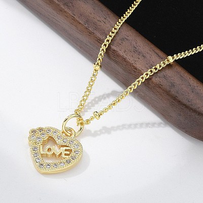 Brass Micro Pave Clear Cubic Zirconia Hollow Love Heart Pendant Necklaces for Women NJEW-M088-02G-03-1