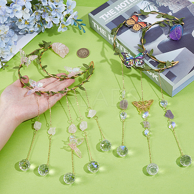 2Pcs 2 Styles Iron & Acrylic & Imitation Leather Suncatchers HJEW-OC00260-1