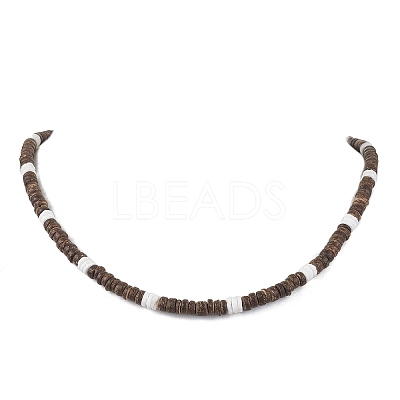 Natural White Shell & Coconut Heishi Beaded Necklaces for Women NJEW-JN05473-02-1