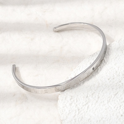 304 Stainless Steel Micro Pave Clear Cubic Zirconia Roman Numerals Open Cuff Bangles for Women SA-CBAC920-09P-1