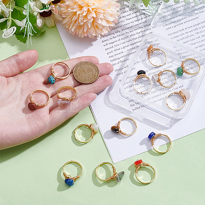 14Pcs 14 Styles 304 Stainless Steel & Gemstone Chip & Evil Eye Resin Finger Rings NJEW-WR00011-1